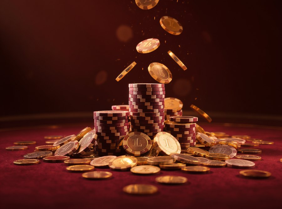 リベートで積み上がるチップとコインのイメージ